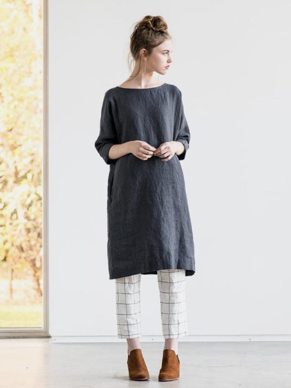 NotPerfect Linen Charcoal Shift Dress with Belt